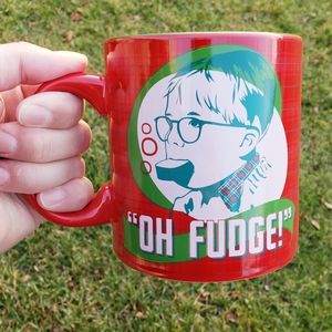 Christmas Story Ralphie OH FUDGE XL Coffee Mug Red Green Silver Buffalo